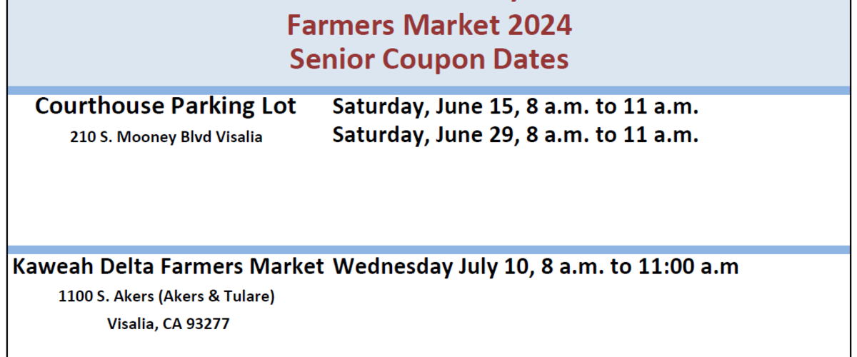 Farmers Market Senior Coupon Dates 2024